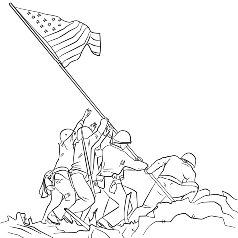 Raising The Flag On Iwo Jima Coloring Page